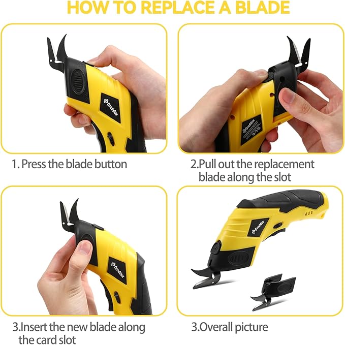 2 Blade Cordless electric scissors for cardboard Fabric Cutter Cardboard Cutter Tool for Crafting,and Sewing with Usb Cable Yellow-2blades