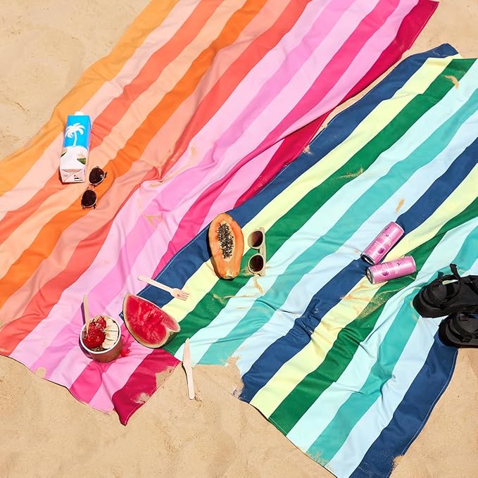 Dock & Bay Beach Towel - Quick Dry, Sand Free - Compact, Lightweight - 100% Recycled - Includes Bag - Rainbow Shores - Set of 6 - Extra Large (200x90cm, 78x35)