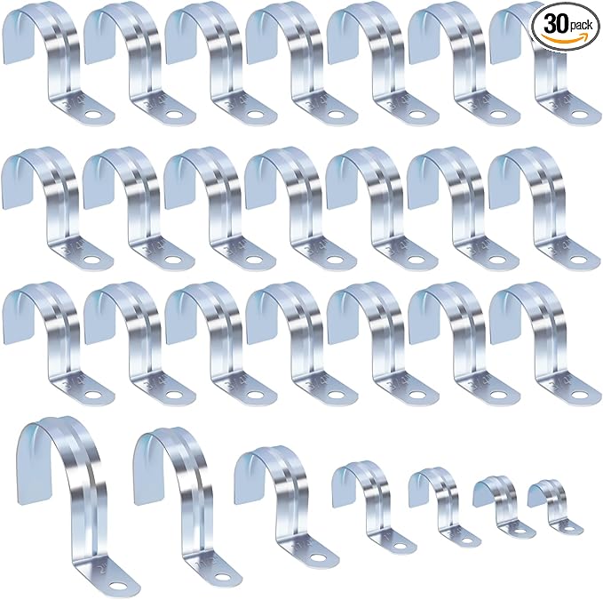 Tanstic 30Pcs 3/4 Inch EMT Pipe Strap Zinc Plated Steel One Hole Strap Conduit Clamp Rigid Pipe Strap for Pipe Fixing