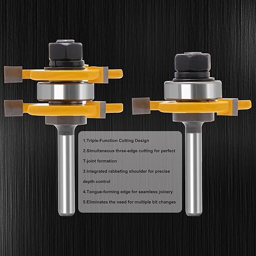 3 Edge T Joint Router Bit 1/4" Shank-Lock Miter Woodworking Bit for Cabinet, Rabbeting & Tongue & Groove (Router Bit-1/4 Shank-3 Edged T-Shaped)