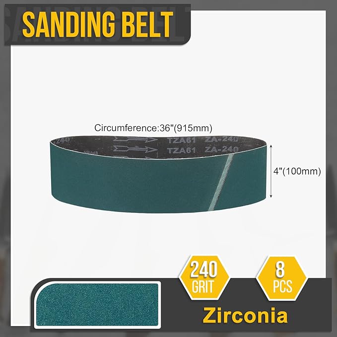 4 x 36 Inch Sanding Belt, 8 Pcs 240 Grit Zirconia Knife Sharpener Belts Work Sharpening for Belt Sander Knife Carving Tool Metal Working