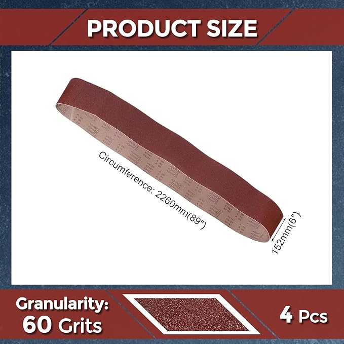 5 Pcs Sanding Belts 6 x 89 Inch 60 Grit Aluminum Oxide Abrasive Sandpaper for Belt Sander Metal Grinding Wood Working Weld Rust Removal