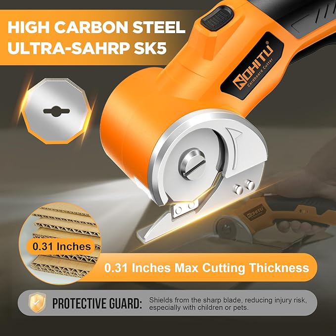 Cordless Electric Scissors: 4V Rechargeable Rotary Cardboard Cutter, 3000mAh Battery, with LED Light, 2 Blades, Box Cutter for Fabric Carpet Carton Plastic Leather Cloth(Yellow)