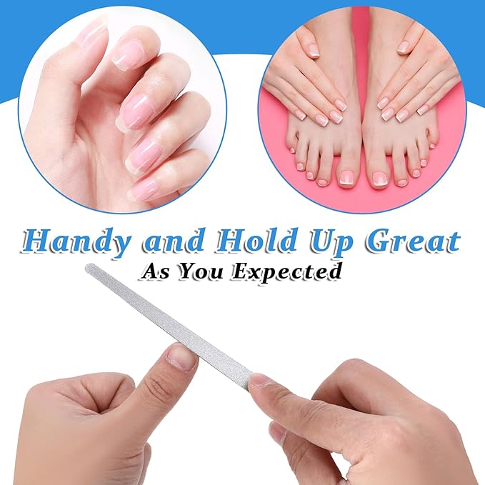 6Pcs Diamond Metal Nail Files, Double Sided Nails File, Thin Stainless Steel Manicure Pedicure Tools with Sharp Pointed Tip Individually Wrap for Women Men Salon Home(6Inch)