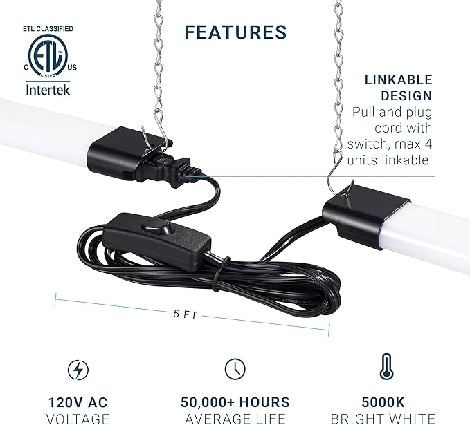 PARMIDA (10 Pack) Linkable LED Utility Shop Light, 45W, 3FT Integrated Fixture ETL 4500LM Plug-in Garage Lighting On/Off Switch, Surface or Suspension Mount for Basement Workshop Office, Black - 5000K