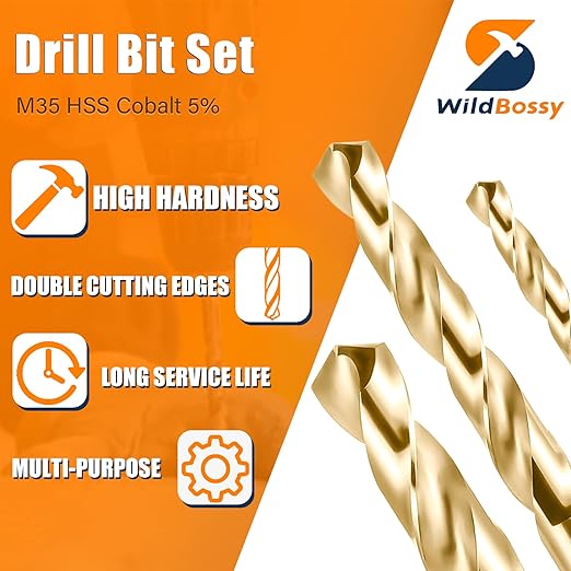 Cobalt Number Size Drill Bit Set #1-60, 60Pcs M35 High Speed Steel Jobber Length Drill Bit Kit for Stainless Steel Hard Metal and Cast Iron