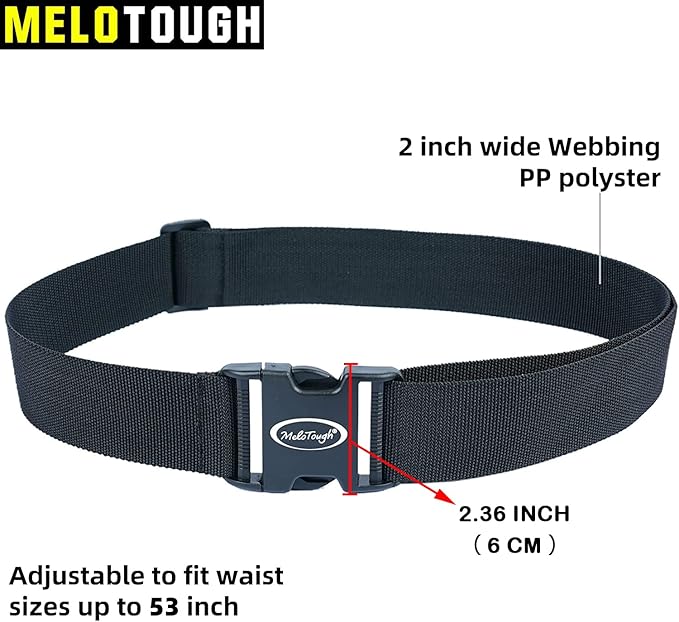MELOTOUGH Tool Web Work Belt Buckle 2" inch Wide belt Black Simple Style for Woodworkers and Contractors