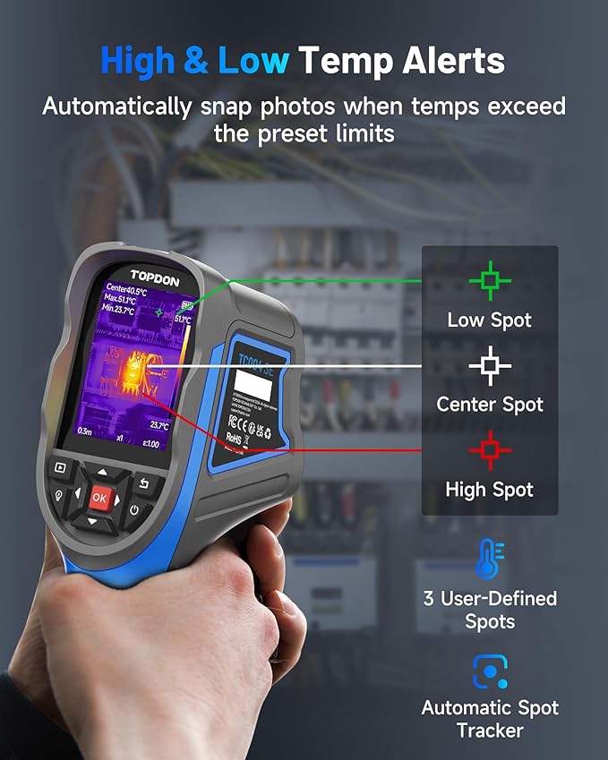 TOPDON Thermal Imaging Camera TC004 SE - 256x192 IR Resolution, 21Hrs Runtime & 32GB Storage with Video Recording, PC Analysis for Electrical/HVAC/Building Inspection