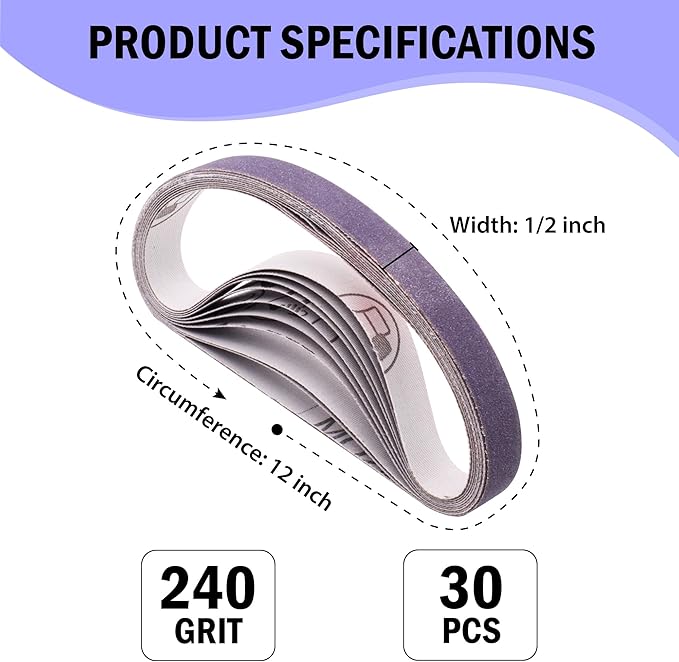 1/2 x 12 Inch Replacement Sharpening Belt for Work Sharp, 30Pcs 240 Medium Grit Knife Sharpener Sanding Belts Kit for Official Work Sharp (WSKTS & WSKTS-KT/Mk.1 & Mk.2) Knife & Tool Sharpener