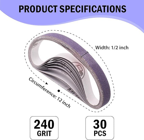 1/2 x 12 Inch Replacement Sharpening Belt for Work Sharp, 30Pcs 240 Medium Grit Knife Sharpener Sanding Belts Kit for Official Work Sharp (WSKTS & WSKTS-KT/Mk.1 & Mk.2) Knife & Tool Sharpener