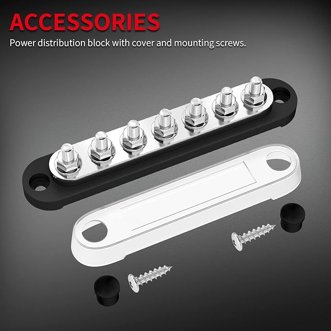 DAIERTEK Battery Bus Bar 12V Marine 7 x 1/4" (M6) Power Distribution Block with Cover 12V - 48V Positive & Negative Busbar Terminal Block for Automotive Car Boat