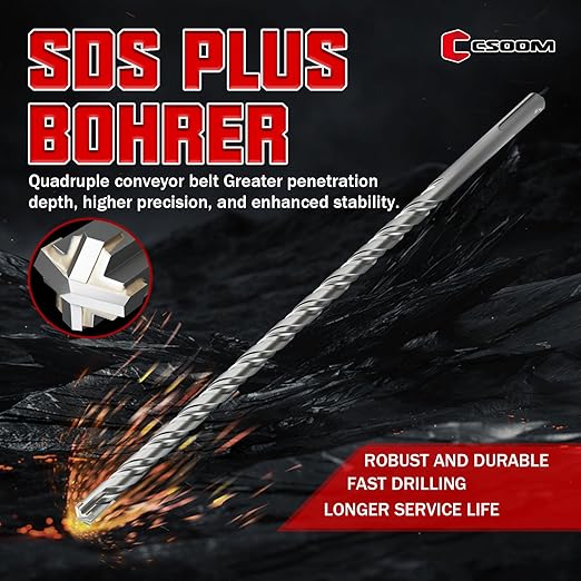 CSOOM SDS Plus Rotary Hammer Drill Bit 7/16"x12.2", Professional Concrete Drill Bit for Concrete, Brick, Stone and Cement Walls