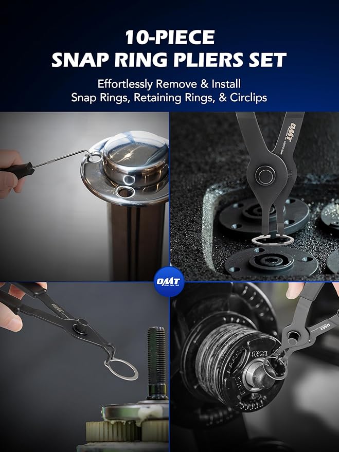 Orion Motor Tech 10pc Snap Ring Pliers Set, Internal & External Circlip Pliers With Bent & Straight Pliers, Hook Pick, Heavy Duty Removal Tool, Storage Case & Gloves