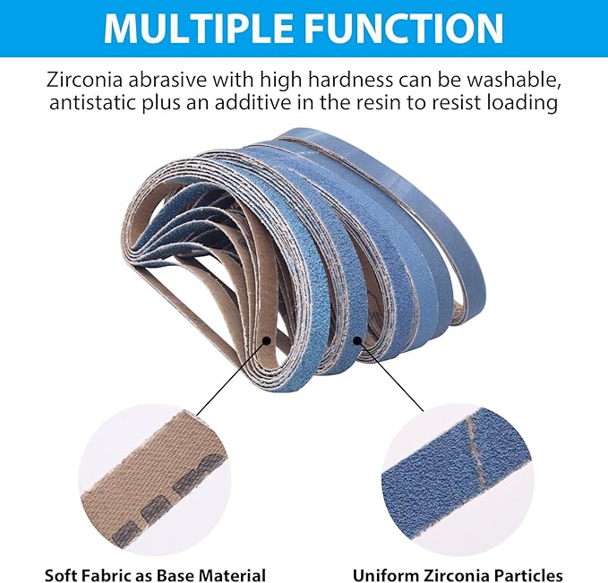 36 Pcs 1/2 x 18 Inch Sanding Belts for Metal, 1/2x18 Zirconia Belt Sander Sanding Belts, 6 Each of 40/60/80/100/120/240 Assorted Grits Sanding Belts for Air Belt Sander