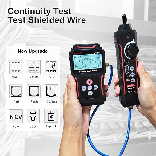 NOYAFA NF-8209S Upgrade Advanced Network Cable Tester with PoE& NCV, Cable Length Test, Port Flashing, Multifunction Anti Interference Scanning Modes Wire Tracker