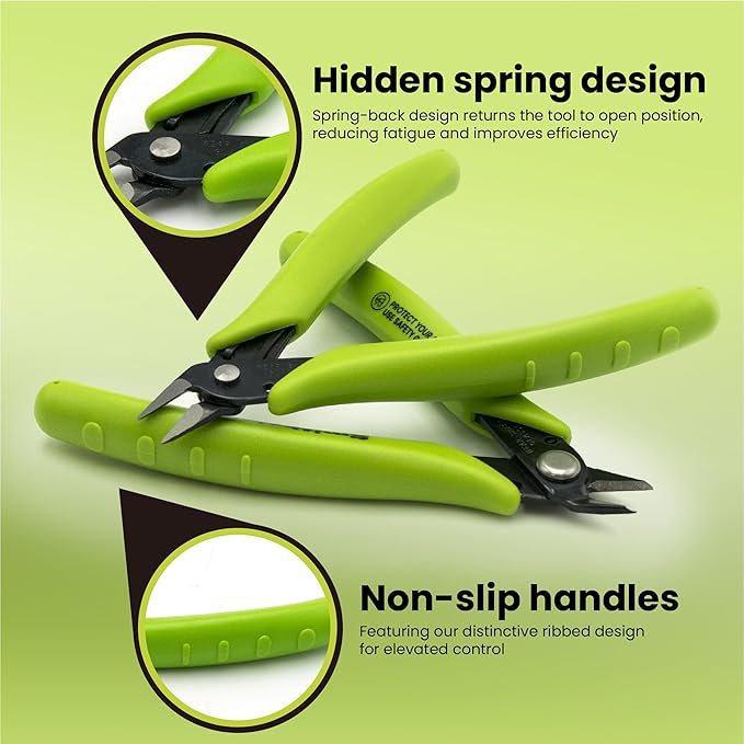 Smithology 4.8” Micro Flush Cutters 3PCS | Made from High Carbon Steel with Hidden Springback Design & Non-Slip Handles for Trimming Metal Wires, Zip Ties, Cables, Circuit Boards, & DIY Projects