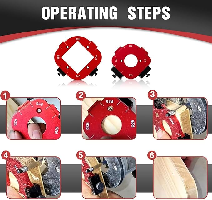 Round Corner Radius Template,Router Corner Template Set, Radius Jig with Guide Pin, R10-R50 Corner Templates, Red Aluminum