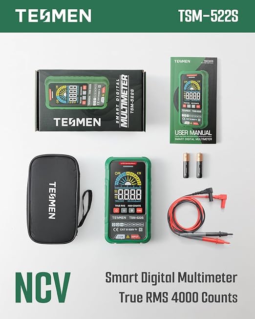 TESMEN TSM-522S Smart Digital Multimeter, Auto-Ranging Volt Meter, TRMS 4000 Counts Voltage Tester Measures Voltage, Capacitance, NCV, Frequency, Ohm, Continuity, Diode, Live Wire for Automotive, DIY