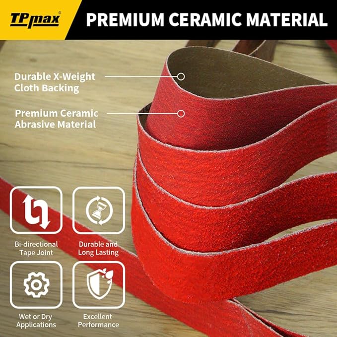 2x48 Inch Ceramic Sanding Belts (40/60/80/120 Grits) – High-Performance Sander Sharpening Belts for Knife Making, Metalworking, and Woodworking