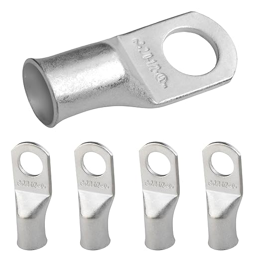 SELTERM Heavy Duty Tinned Copper Lugs, 2/0 Awg, 1/2 Inch Ring Terminal, 5-Pack, Marine Grade