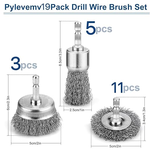19Pcs Professional Wire Wheel Brush, Carbon Steel Wire Cup Brush for Drill, Drill Wire Brush for Cleaning Rust, Wire Brush Drill Attachments with 1/4 Inch Hex Shank