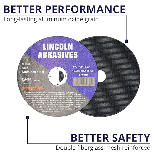 25 Pc 6" x 1/16" x 7/8" Cut-Off Wheels Lincoln Abrasives Metal & Stainless Steel