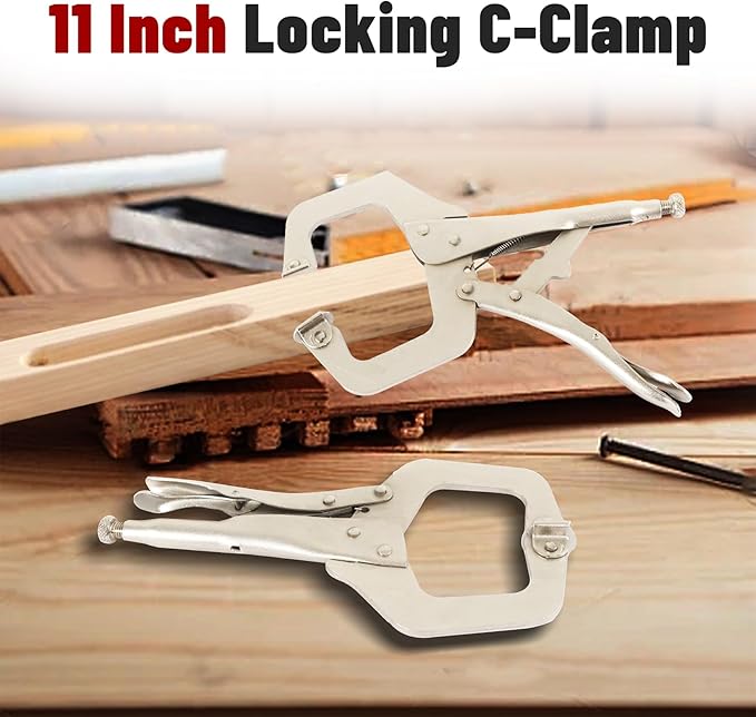 findmall 11 Inch Locking C-Clamp 5Pack Locking Pliers Adjustable Welding Clamps Vise W/Regular Tip and Swivel Pad for Shop Home Farm and Automotive