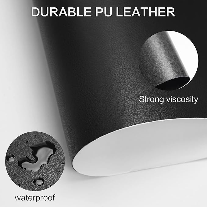 Self-Adhesive Leather Repair Patch Kit for Furniture, Sofa, Couch, Car Seats, 17x79 Inch Large Waterproof Vinyl Repair Tape, Strong Adhesive (Black)