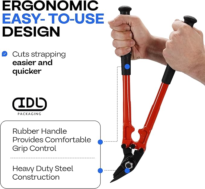 IDL Packaging H-300 Strapping Cutter for Steel and Polyester (PET) Strapping up to 2" Width and 0.044” Thickness - Heavy Duty Tool with Ergonomic Handles - Strap/Band Cutter for Strapping