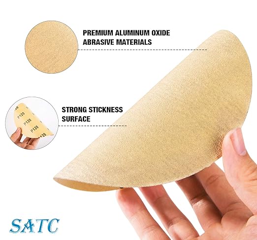 S SATC 100 PCS PSA Sanding Discs 6 Inch Adhesive Backed Sandpaper 120 Grit Sander Attachment for Drill Self Stick Aluminum Oxide Round Automotive Sandpaper with Sticky Back