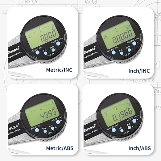 Dasqua Digital Internal Caliper Gage with 0.200"-1" /1.200"-2"/0.400"-1.2" Measuring Range (0.200"-1.0"/5-25mm)