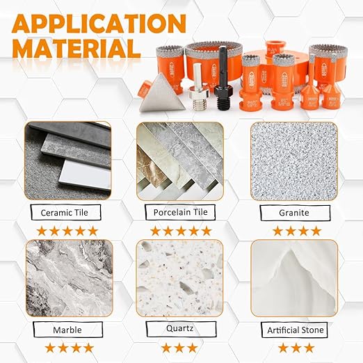 BGTEC Diamond Core Drill Bits-11PCS 5/8-11 Thread Tile Hole Saw 6/6/20/25/35/50/75/100mm+50mm Beveling Chamfer Bit+SDS/HEX Adapter for Pocelian Tile Ceramic Marble Granite Stoneware