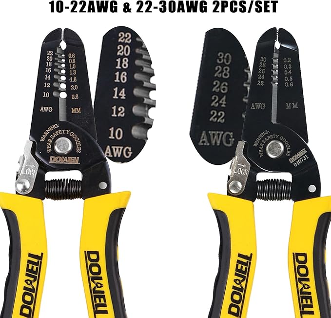 DOWELL 10-22AWG+22-30AWG Wire Stripping Tool Wire Stripper Cutter Pliers Tool Multi-Function Hand Tool for Electrician 2-Piece