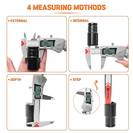 HARDELL Digital Caliper 12 Inch, All Stainless Steel digtial Caliper Measuring Tool with 3-Batteries & Extra Cover, IP54 Waterproof Micrometer Vernier Caliper, Inch/MM/Fraction, Auto-Off