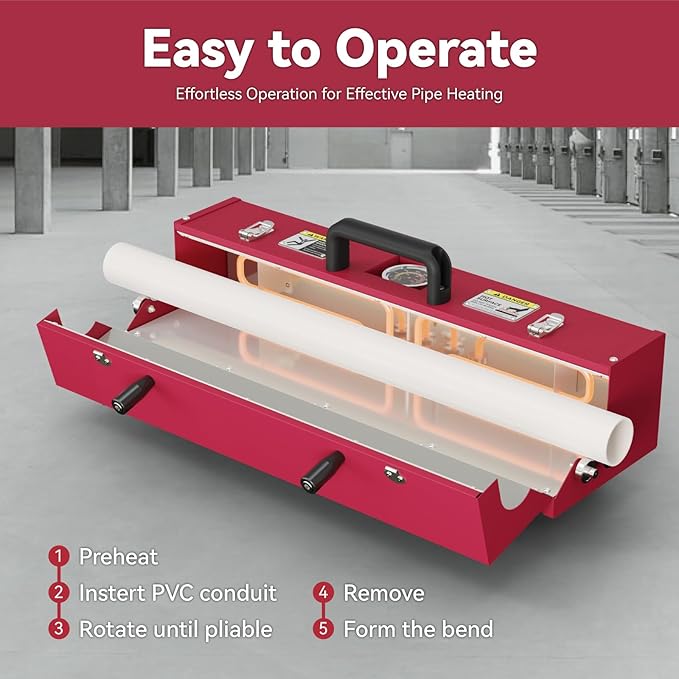 1/2" to 2" Electric PVC Conduit Heater with Temperature Detector, PVC Conduit Bender Heater for 24" Sections of Pipe, 1200W Pipe Bender, 120V, PBH20-2