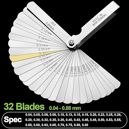 Spurtar 32 Blades Feeler Gauges 0.0015-0.035'' (0.04-0.88 mm) Stainless Steel Feeler Gauge Set SAE/Metric Feeler Gauge for Measuring Gap Width and Thickness for Guitar, Spark Plug, Piston Measure