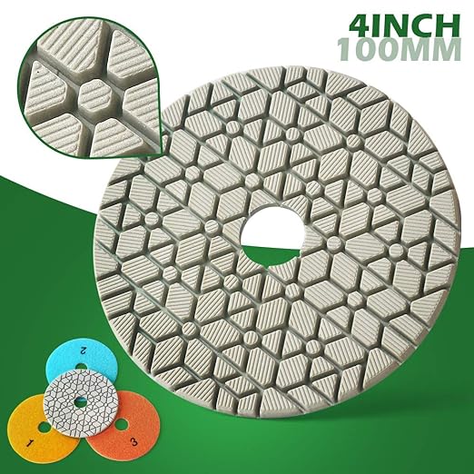 Super Flexible Wet Polishing Pads 4 Inch Diamond Polishing Pads Three 3 Step Polishing Pads for Granite Marble Engineered Stone and Other Natural Stone