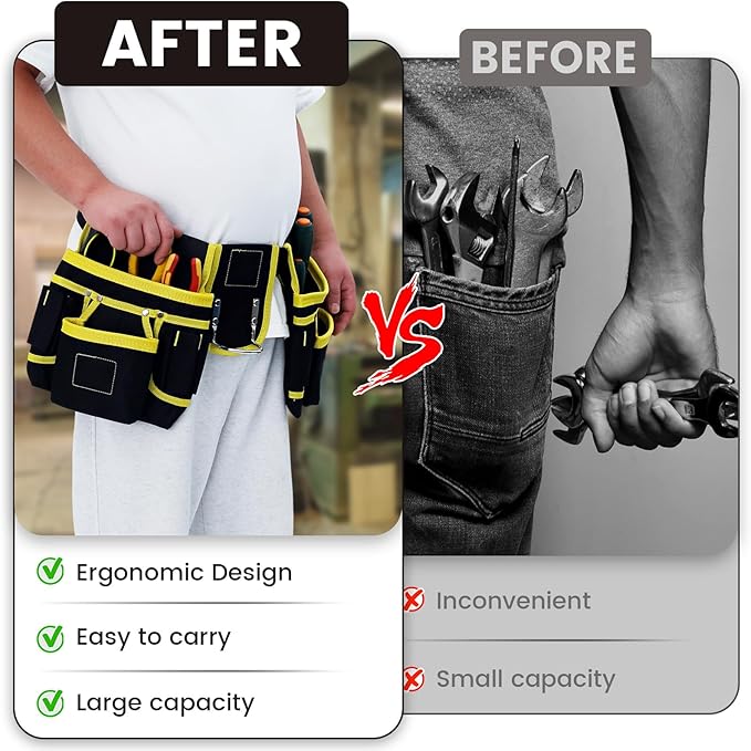 Tool Belt Bag Utility Belt Adjustable Pockets Tool Belts Detachable Work Pouch Bag Heavy Waist Apron Versatile Pouch for Electrician