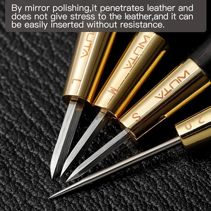 WUTA Shape Leather Craft Diamond Stitching Awl Ebony Blackwood Handle Sewing Awl Kits Handmade Sewing Tools DIY Stitcher Taper (Large 1pcs)