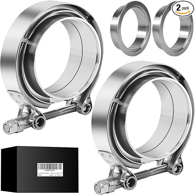 2.5" Exhaust Clamp, with Exhaust Flange Male/Female Kit, 304 Stainless Steel 2.5 inch V Band Clamp For Turbo, Downpipes, Exhaust Systems, 2PCS
