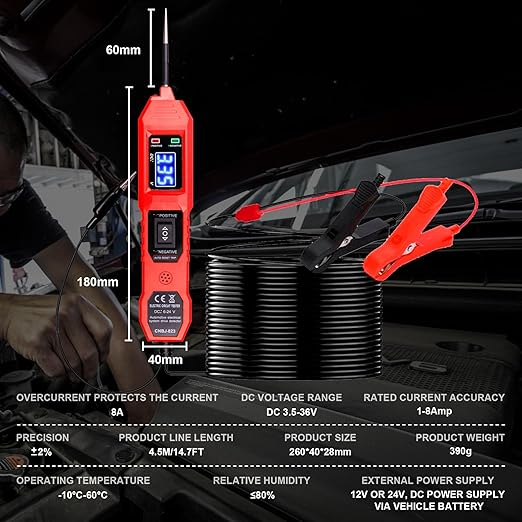 Multifunctional Car Circuit Tester,Digital Display Short Circuit Finder,6-24V AC/DC Car Power Tester, Component Activation Electrical Tester for Trailer Lights Testing/Continuity Testing