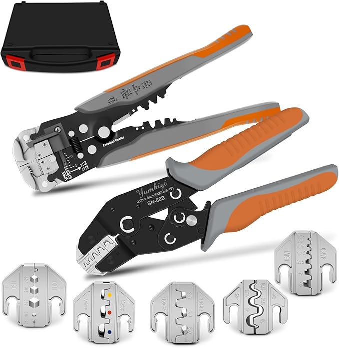Ratchet Crimping Tool and Wire Stripper Set - 7 in 1 Wire Crimper Tool for Insulated Nylon,Non-Insulated,Ferrule Wire End,Open Barrel Terminals,Solar Connectors