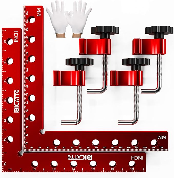 90 Degree Positioning Square Right Angle Clamp 7.1" x 7.1" Aluminum Alloy Woodworking Carpenter Tool,2 Pcs Right Angle Clamps With 4 Clamps,For Picture Frame Box Cabinets Drawers