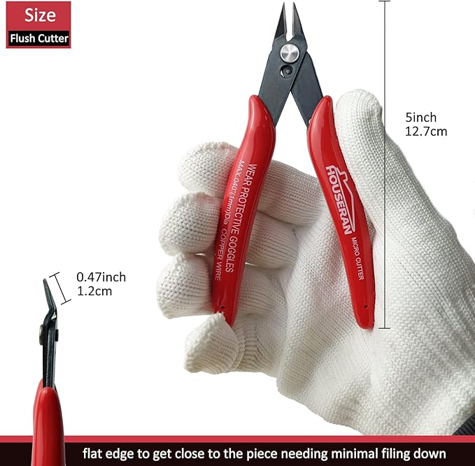 Small Wire Cutters, 5 PACK, 5 Inch Micro 170 Flush Cutter, HOUSERAN Wire Cutters Spring Loaded Cutting Pliers, Side Cutters, Diagoanl Cutters for Jewelry Making, Models, Zip Ties Plastic Wire Snips