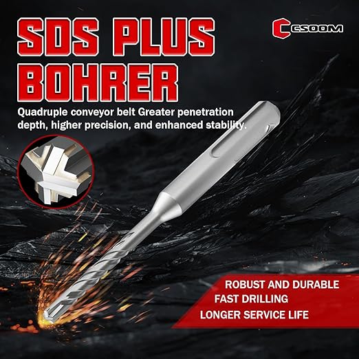 CSOOM SDS Plus Rotary Hammer Drill Bit 3/16"x4.33", Professional Concrete Drill Bit for Concrete, Brick, Stone and Cement Walls