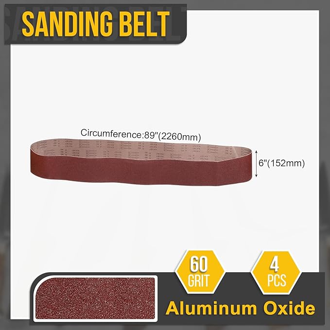 6 x 89 Inch Sanding Belt, 4 Pcs 60 Grit Knife Sharpener Belts Work Sharpening for Belt Sander Knife Carving Tool Metal Working