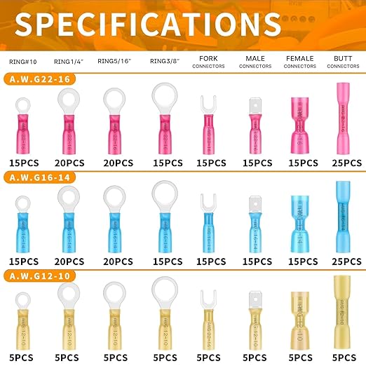 320PCS Electrical Connectors Red Copper, Heat Shrink Wire Connectors Kit, Crimp Connector Wire Terminals for Automotive Marine