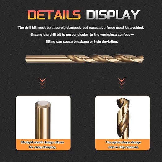 Drill Bit, 19/64" Cutting Diameter (7.541mm), 4241 HSS Gold 118° Cutting Angle Versatile Jobber Bits - (Applications: for Drilling Plastic Wood Soft Thin Metal), 5-Pieces
