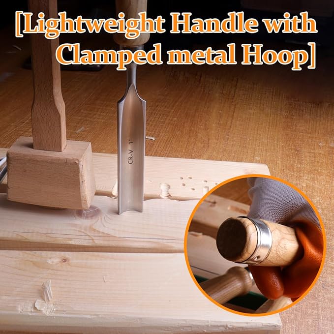 ATOPLEE Wood Chisel Set for Woodworking, 4 pcs Professional Wood Carving Chisel Tool Carpenter Gouge CR-V Steel Semi-Circular Edge Sharp Blade 6mm(1/4")/12mm(1/2")/18mm(3/4")/25mm(1")