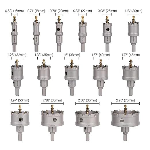 TCT Lochsägen Set 15 Stück/Satz 16–75mm, Hartmetall Bits mit Zentrierbohrer, für Hartmetall, Edelstahl, Baustahl, Aluminiumlegierung, Kupfer, Eisen, Kunststoff und Glasfaser